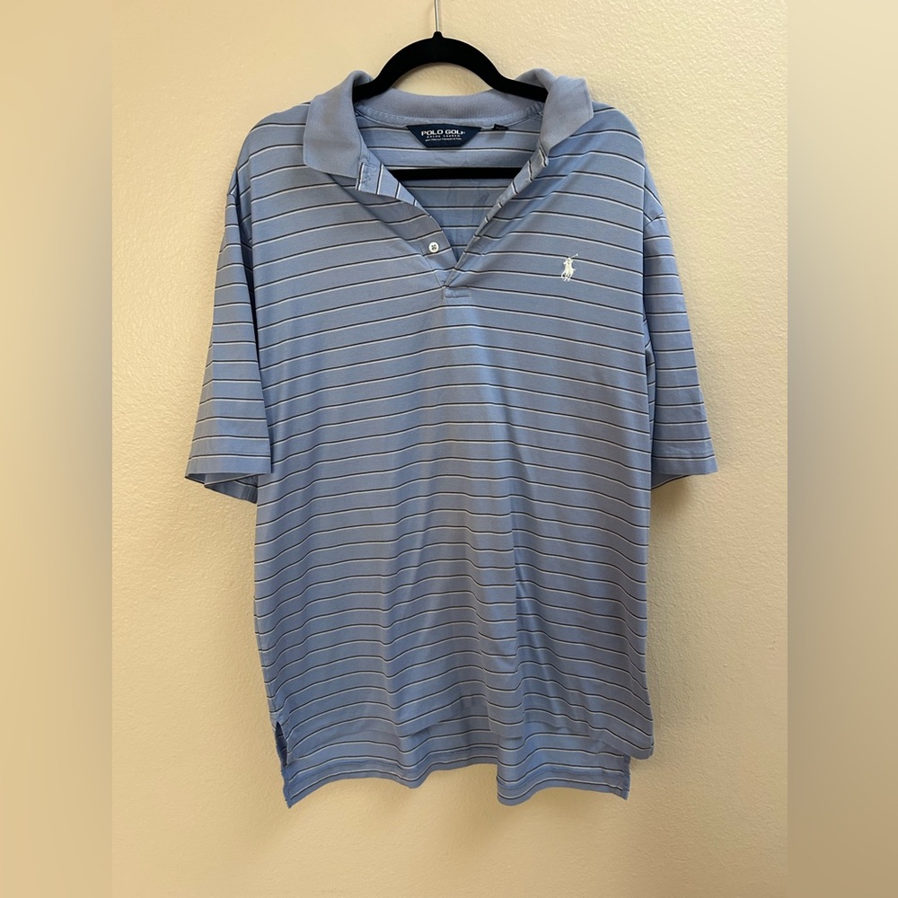 Polo Golf Ralph Lauren Men’s Polo Shirt Size Large Blue Striped 100% Pima Cotton